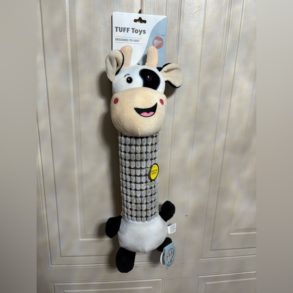 Jmle Tuff Long Body Cow 16”  Very Durable Dog Toy With Squeaker